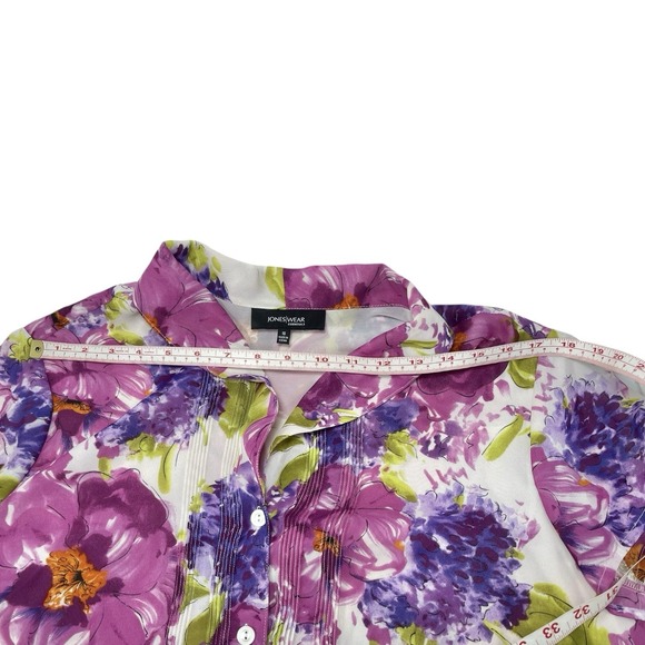 Jones Wear 16 Floral Blouse Short Sleeve Collared Poly Lined Spring Easter - Picture 4 of 8